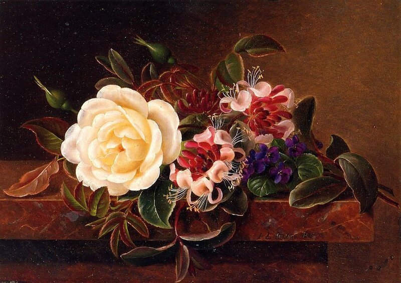 White Rose and Flowers — Brown