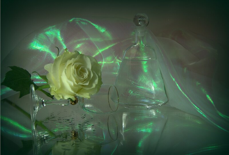White Rose and Glass Decanter