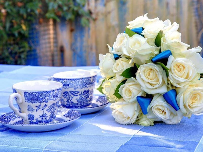 White Rose Bouquet — Blue, Serene, Afternoon