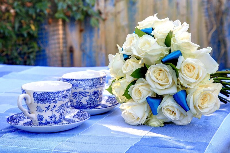 White Rose Bouquet — Blue, Serene
