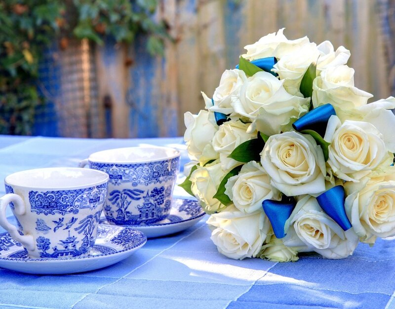 White Rose Bouquet — Blue