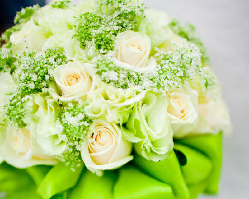 White Rose Bouquet — Calm, Photograph, Greenery, Ribbons