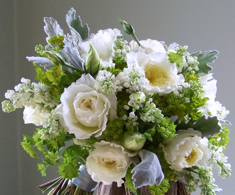 White Rose Bouquet — Calm, Photograph, Greenery