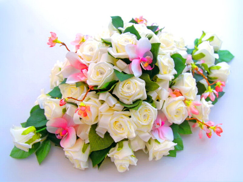 White Rose Bouquet — Calm, Photograph, Orchids