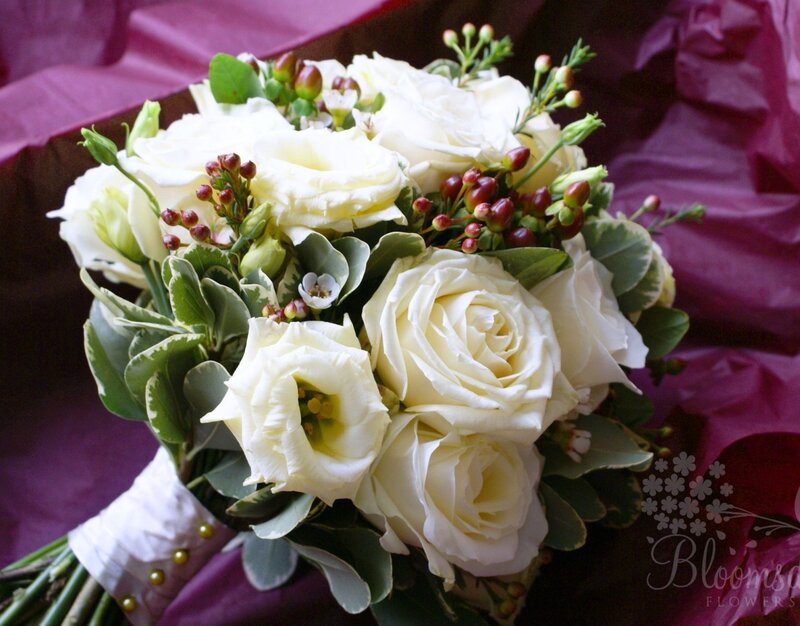 White Rose Bouquet — Elegant, Photograph, Berries