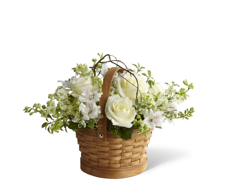 White Rose Bouquet — Serene, Photograph, Basket