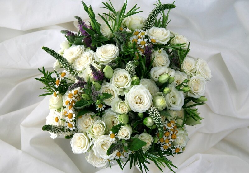 White Rose Bouquet — Serene, Photograph, Daisies