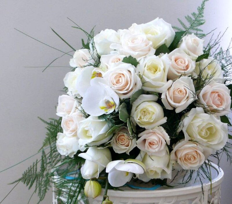 White Rose Bouquet — Serene, Photograph, Orchids