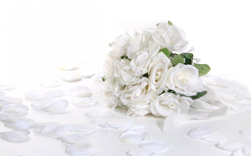White Rose Bouquet — Serene, Photograph, Petals, Green Leaves