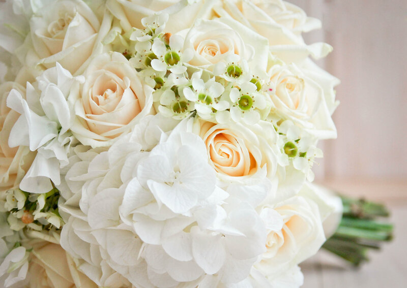 White Rose Bouquet — Serene, Photograph, Roses, Hydrangeas