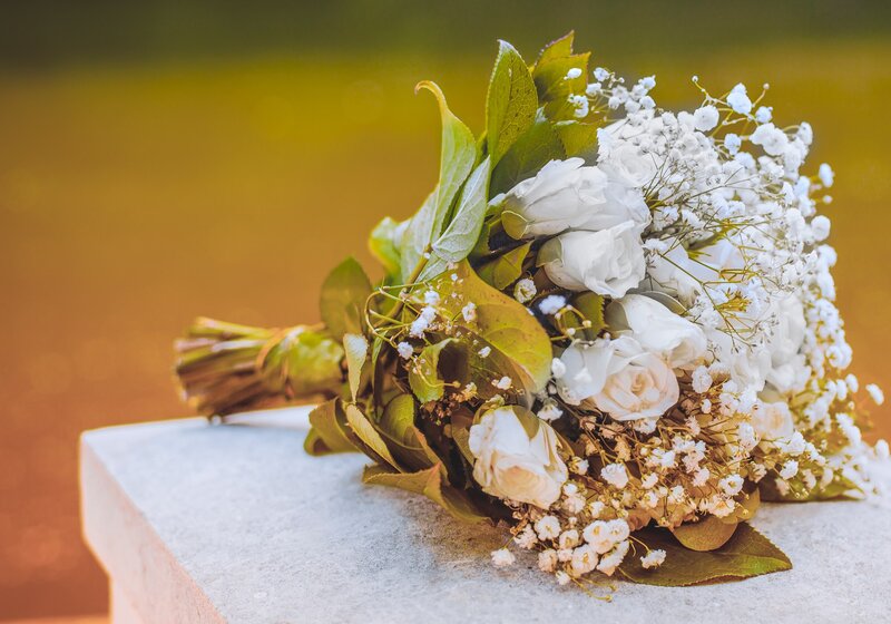 White Rose Bouquet — Serene, Sunset