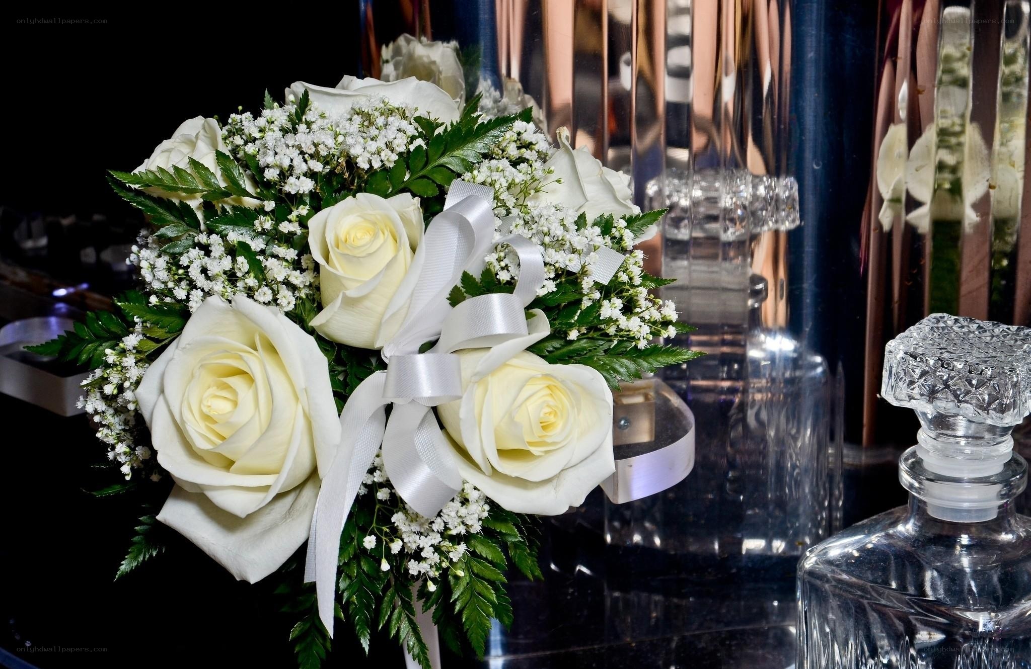 white rose bouquet with ribbon