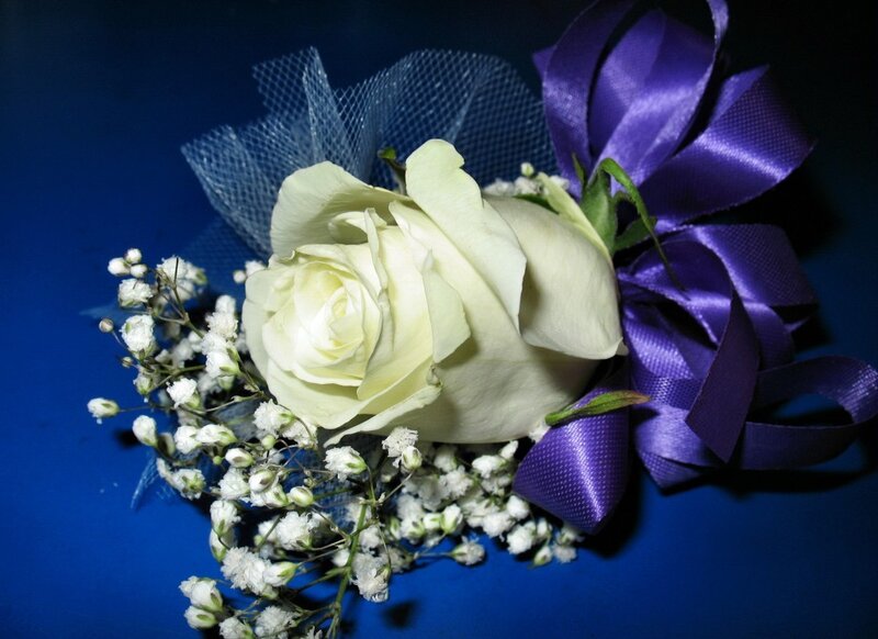 White Rose Corsage — Blue, Formal