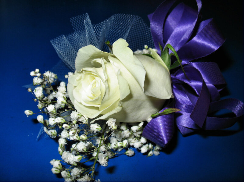 White Rose Corsage — Blue