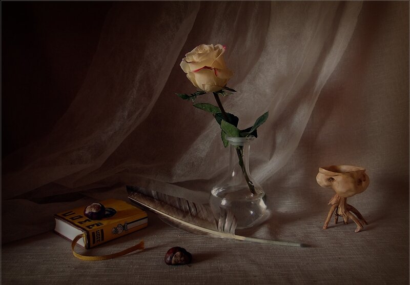 White Rose in Vase — Brown