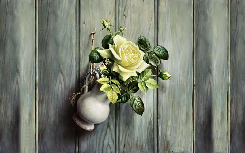 White Rose in Vase — Green