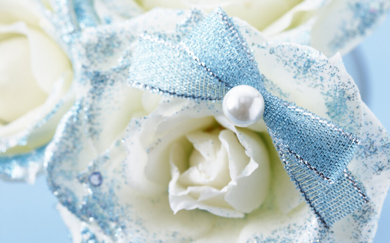 White Rose with Blue Bow