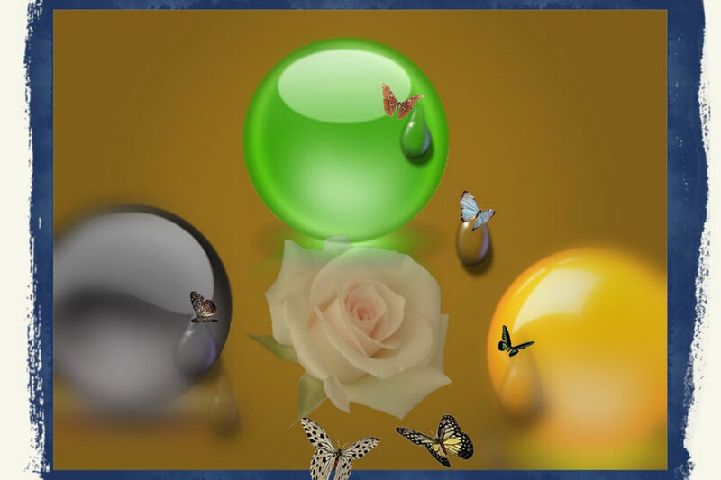 White Rose with Butterflies — Green