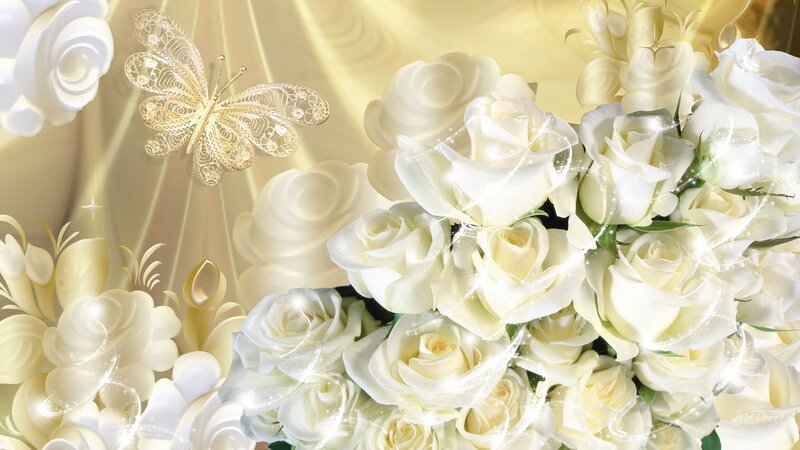 White Roses and Butterfly — Elegant
