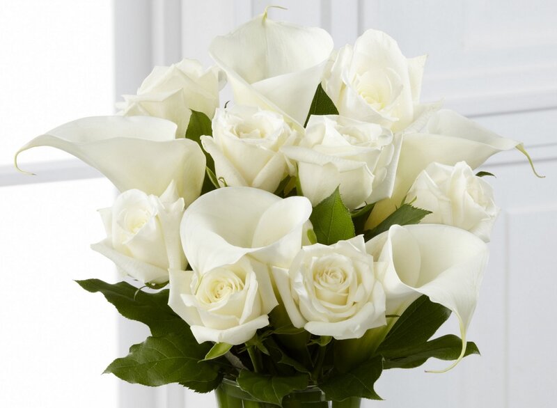 White Roses and Calla Lilies — Serene, Photograph