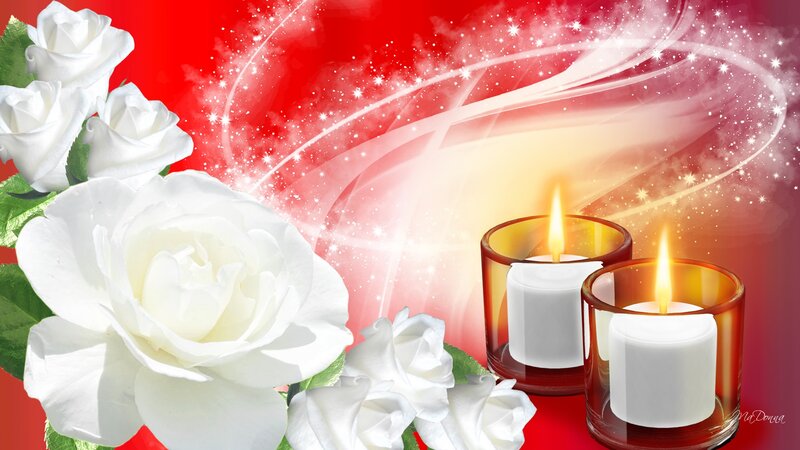 White Roses and Candles — Red