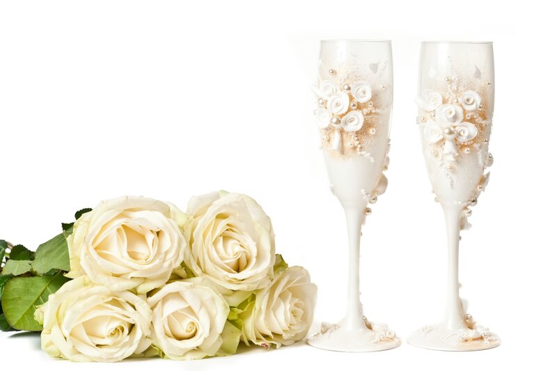 White Roses and Champagne Glasses