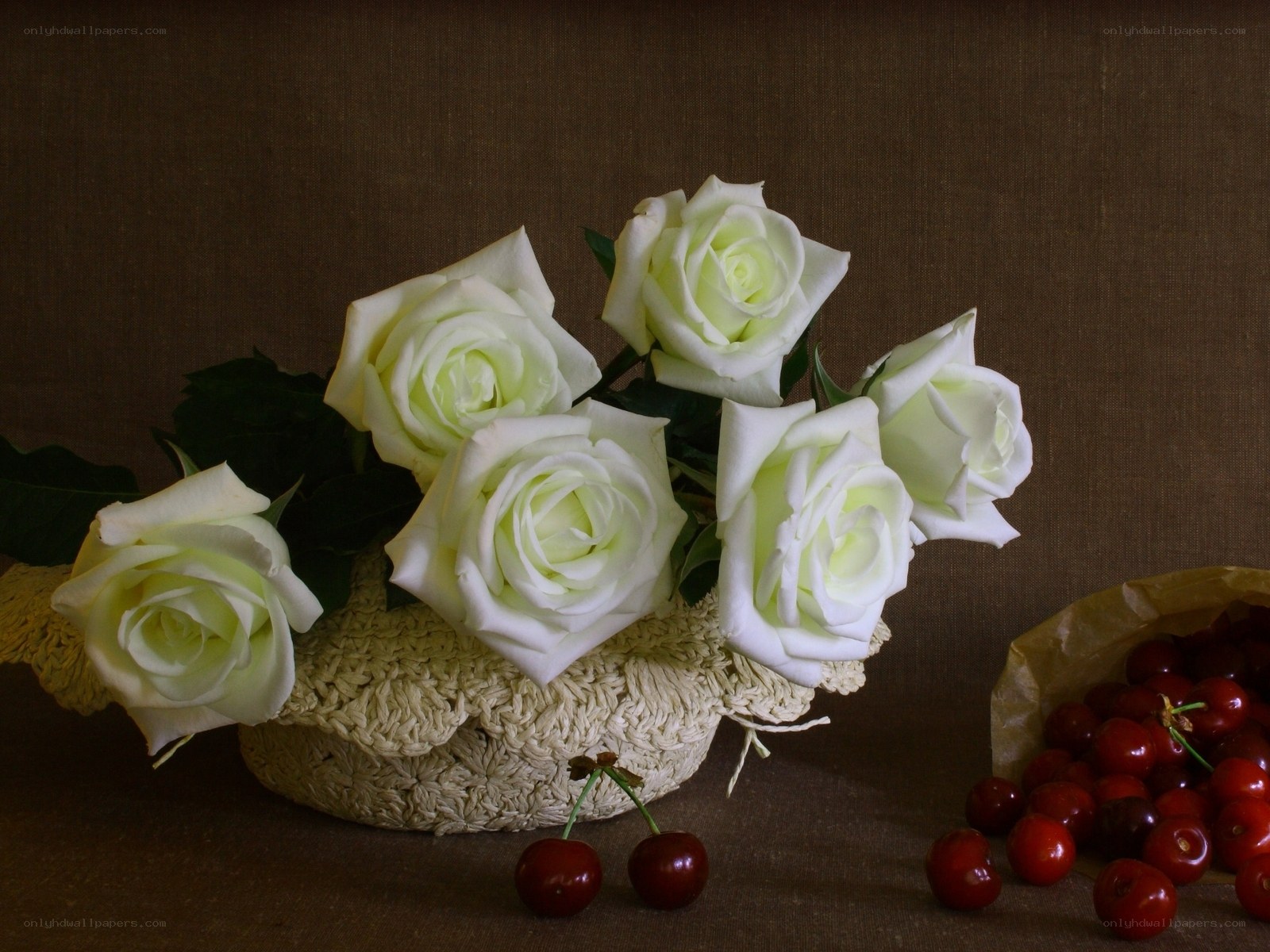 White roses and cherries