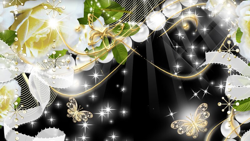 White Roses and Gold Butterflies