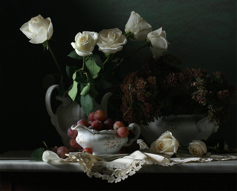 White Roses and Grapes — Dramatic