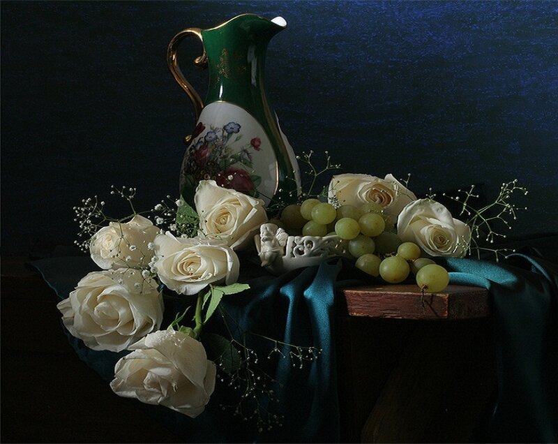 White Roses and Grapes
