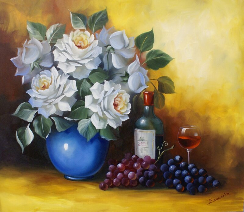 White Roses and Grapes — Yellow