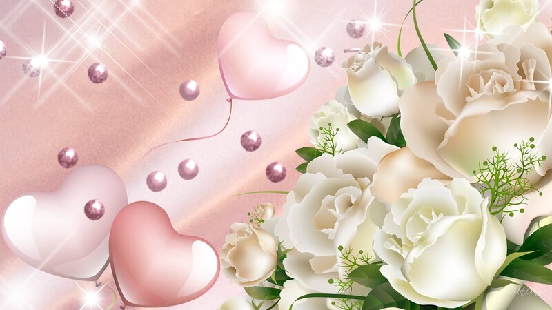 White Roses and Heart Balloons