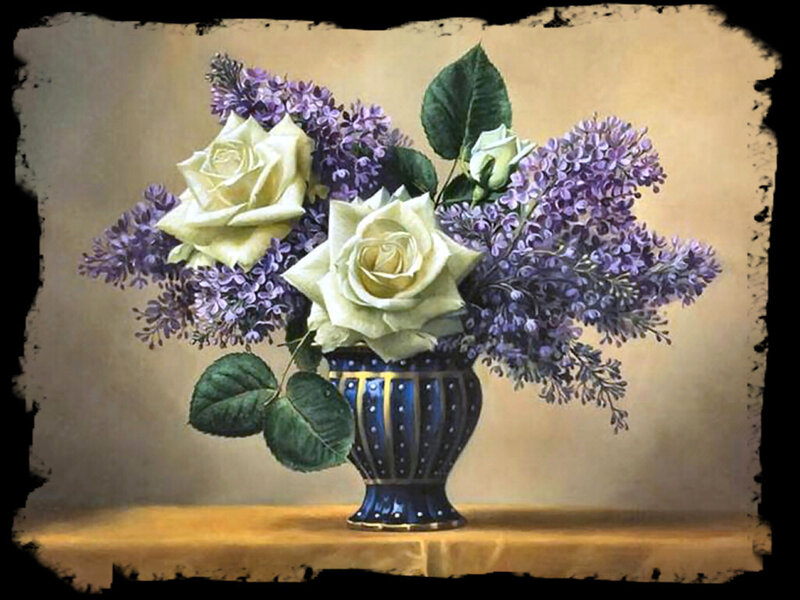 White Roses and Lilacs — Purple, Calm