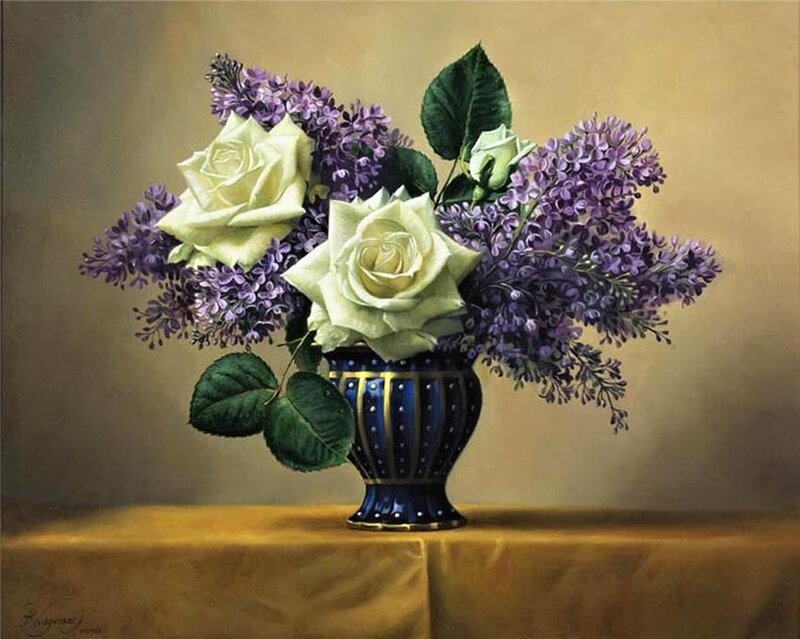 White Roses and Lilacs — Purple, Serene