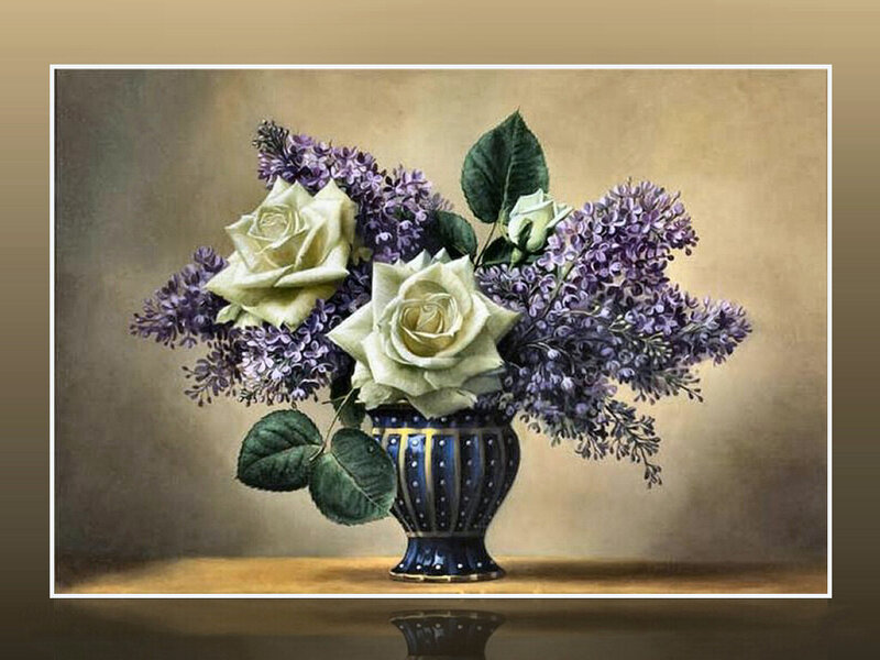 White Roses and Lilacs — Purple