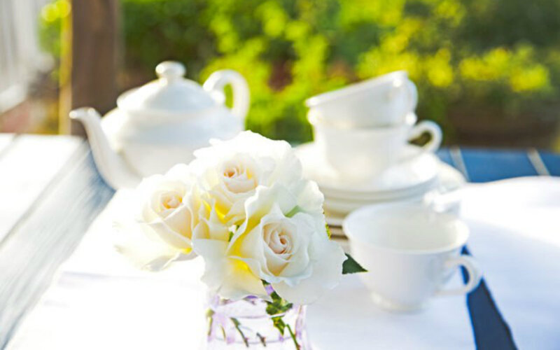 White Roses and Tea Set — Serene, Afternoon