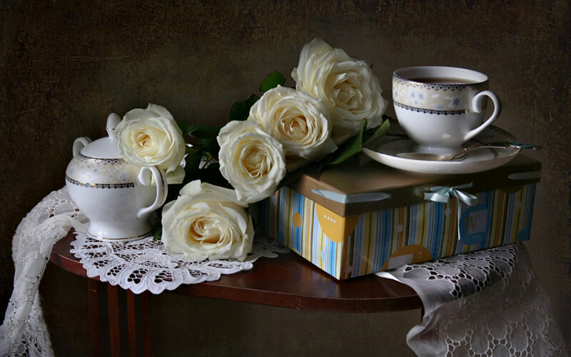 White Roses and Tea Set — Serene
