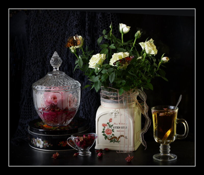 White Roses and Tea Setup