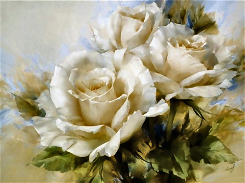 White Roses Bouquet — Serene, Painting