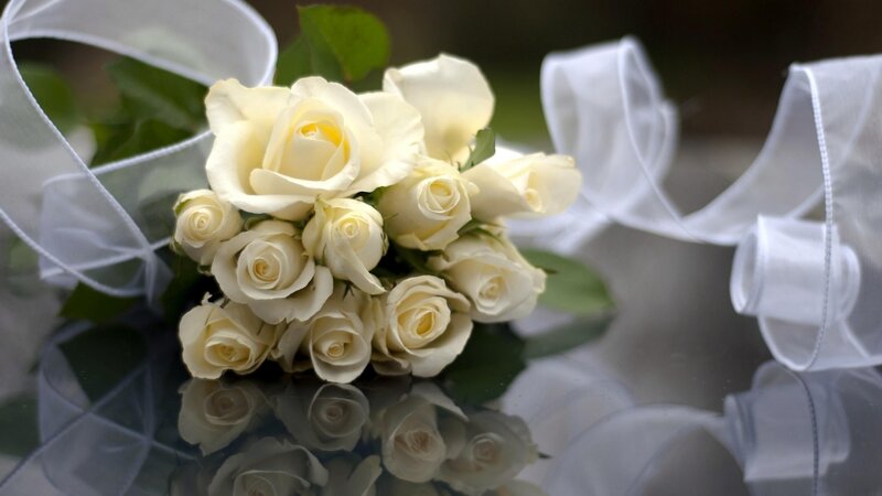 White Roses Bouquet — Serene, Photograph, Ribbons