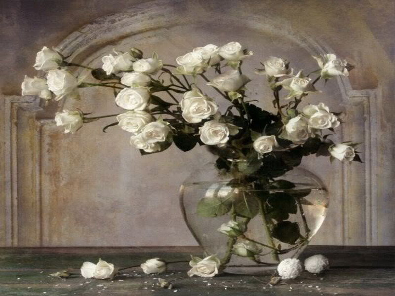 White roses in a glass vase