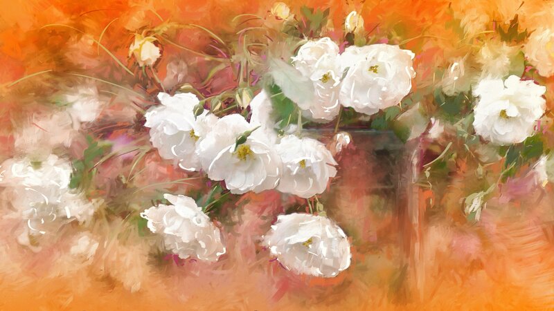 White Roses in a Vase — Orange