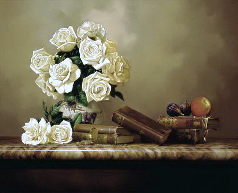 White Roses in a Vase — Serene