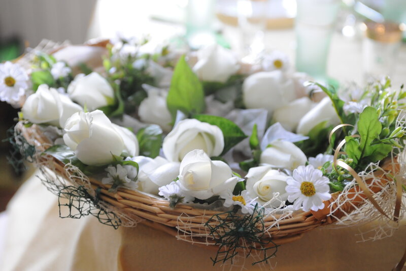 White Roses in Basket — Serene, Afternoon