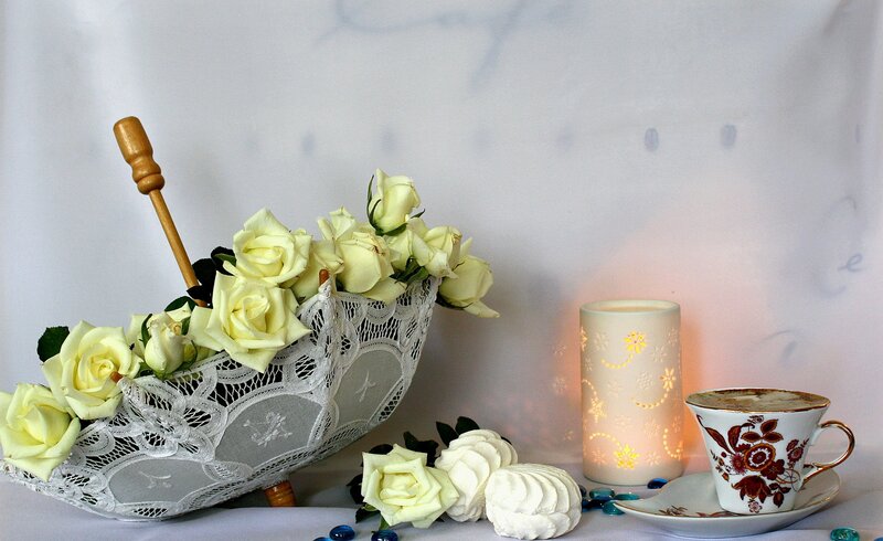 White Roses in Basket