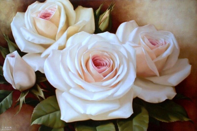 White Roses in Bloom — Serene, Painting, Buds