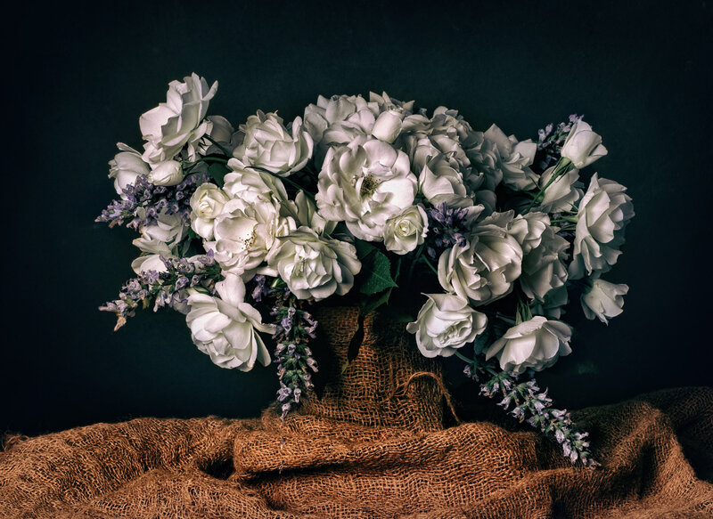 White Roses in Burlap