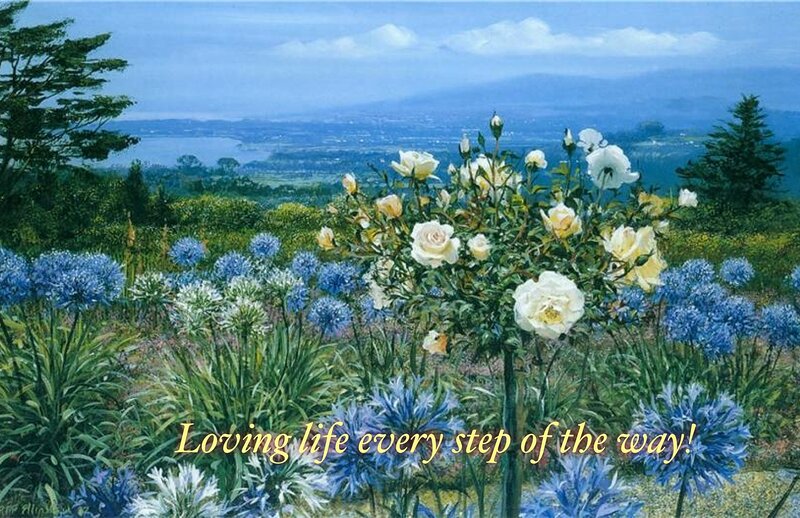 White Roses in Garden — Blue, Serene