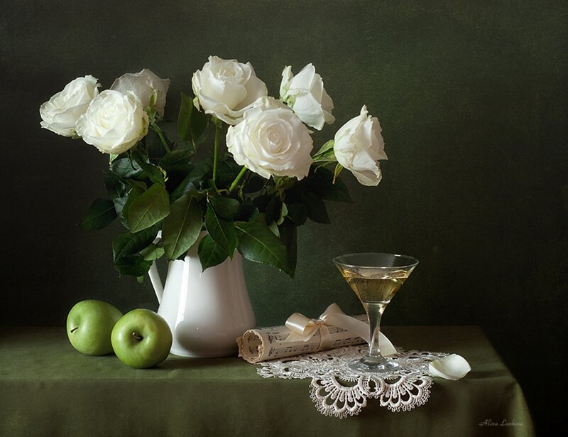 White Roses in Pitcher — Green