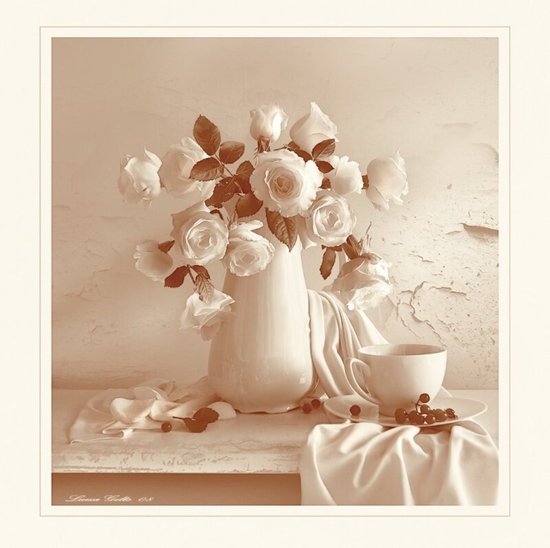 White Roses in Vase — Beige, Serene